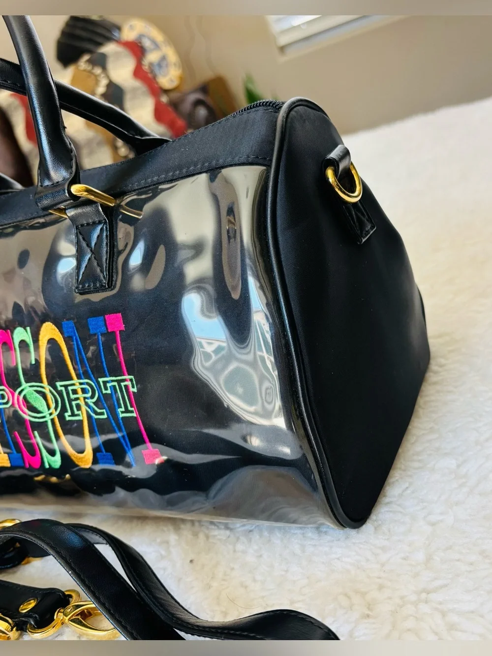 Missoni Sport Black Leather/Plastic Duffle/Shouldet Bag